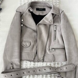Zara Light Gray Suede Moto Jacket